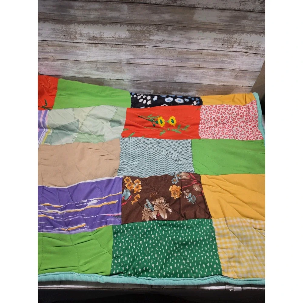 Handmade Vintage Patchwork Quilt Multi Color Floral Paisley Gingham 64x77 READ